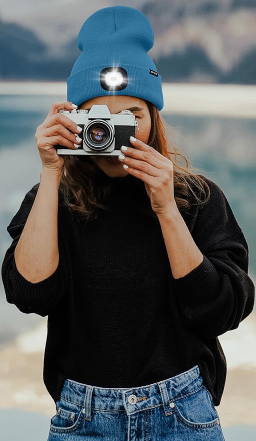 ATNKE LED Lighted Beanie Hat,USB Rechargeable 4 LED Running Headlamp Bright Cap with The Light Gifts for Men and Women