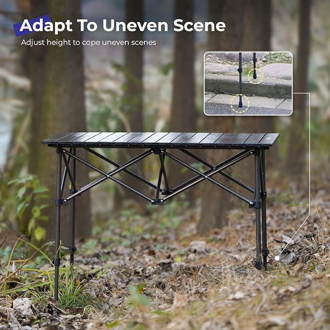 Camping Table Folding Portable Camp Aluminum Fold Up Lightweight Roll Up Table Adjustable Height with Carry Bag Indoor Outdoor for Camping, Picnic, Backyard, BBQ, Patio, Black