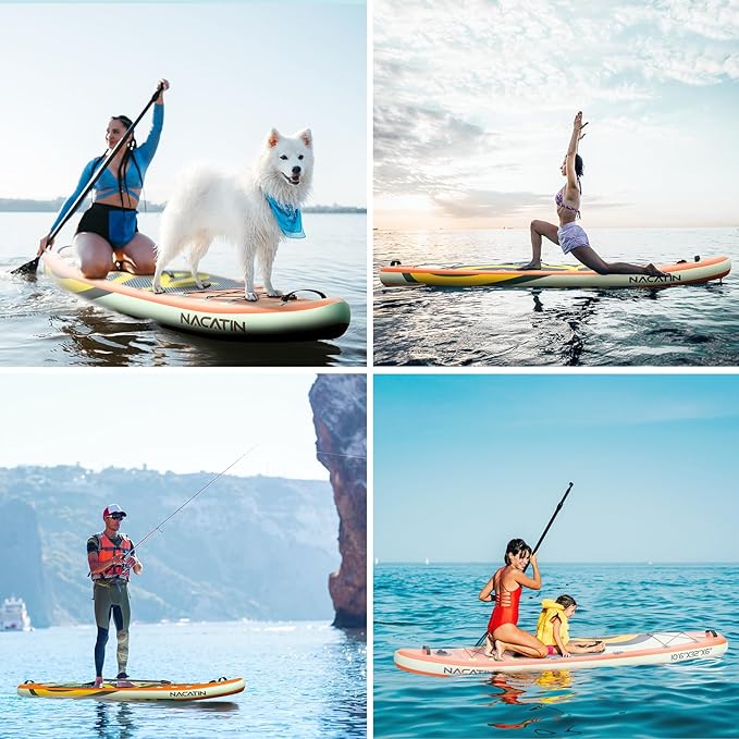 NACATIN Inflatable Stand Up Paddle Board with Kayak Seat,10'6"Upgrade Version Blow Up Paddle Boards for Adults with Premium SUP Accessories&Backpack,Adjustable Paddle,Camera Mount,Fins,Hand Pump