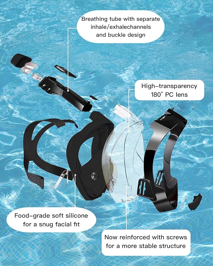 Full Face Snorkel Mask for Adults with Dry Top System 180 Degree Panoramic View Snorkeling Gear with Camera Mount Safe Breathing Anti-Leak Anti-Fog