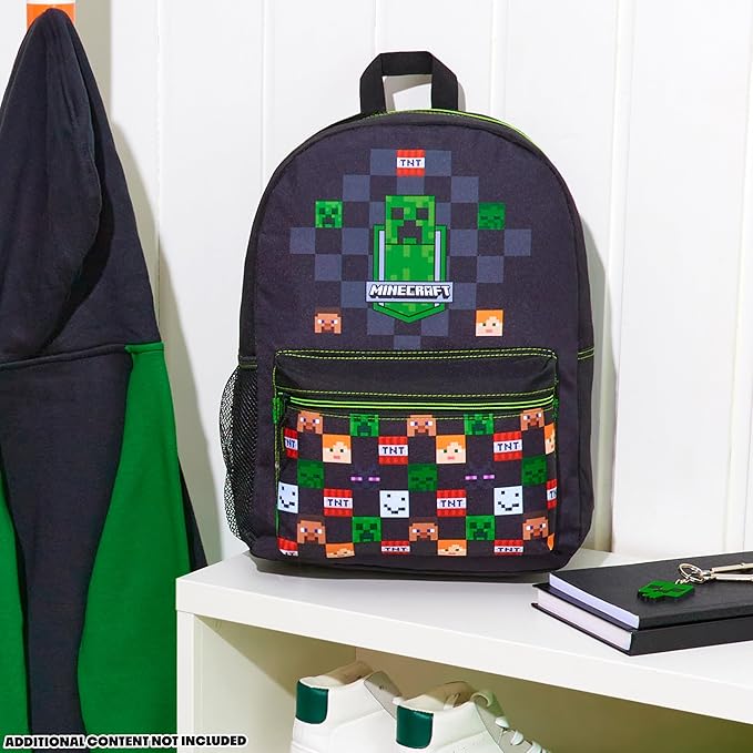 Minecraft Backpack for Boys Kids Teens Adjustable Straps Front Pocket Daypack Backpacks for Sports Gym School Gamer Gifts (Black)