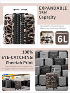 Tolino Carry on Luggage Checke Airline Approved,24 Inch Hardside Suitcase with Wheels TSA Lock, PC+ABS Lightweight Carry on Suitcases for Women and Men Cheetah Print