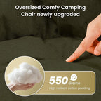Oversized Padded Comfy Camping Chair for Adults, Portable Padded Lawn Chair, Weight Capacity 400 LBS, Heavy Duty Moon Leisure Folding Chair for Camping, Hiking, Carry Bag, Army Green (2 Pack)