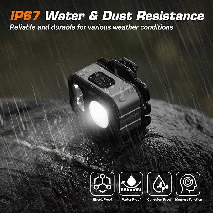 EverBrite Rechargeable LED Headlamp, Only 1.59 OZ Ultra-Light with Hat Clip, IP67 Waterproof, White/Red/Green Light, 7 Modes for Camping, Running and Backpacking-Grey