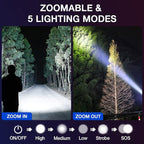 RECHOO 2 Pack LED Flashlights High Lumens - 5 Modes, Zoomable, Waterproof & Super Bright Tactical Torch for Camping, Hiking, Emergency, Home Essentials (Batteries not Included)