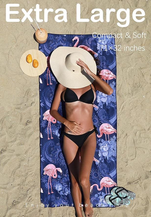 4 Pack Microfiber Lightweight Beach Towel Sand Free Quick Dry Absorbent Thin Compact Towels for Swimming Pool Camping Beach Accessories Large Easy Pack Travel Things for Vacation Essentials Gift