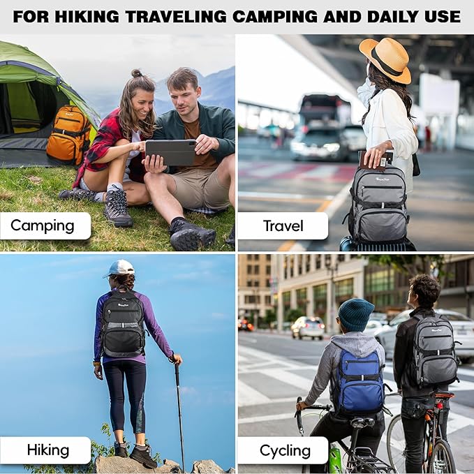 Seektop 40L Hiking Backpack Foldable Daypack for Women Men, Lightweight Travel Backpack Carry on Flight Approved Work Business Leisure Bag (Orange)