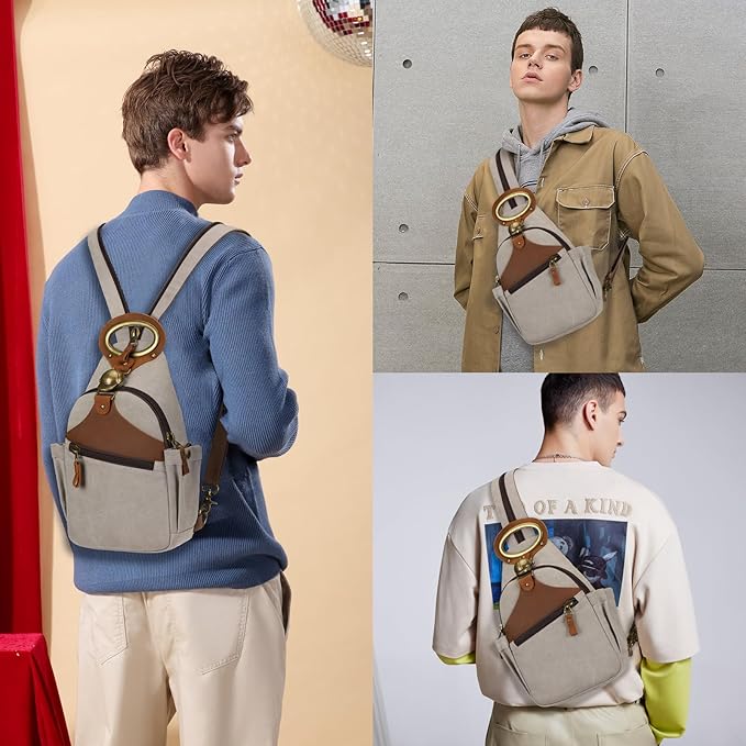 KouLi Buir Canvas Sling bag,Small Crossbody Backpack,Convertible Chest Bag Casual Daypack For Outdoor Cycling Hiking Travel (B3611-Leaden-N)