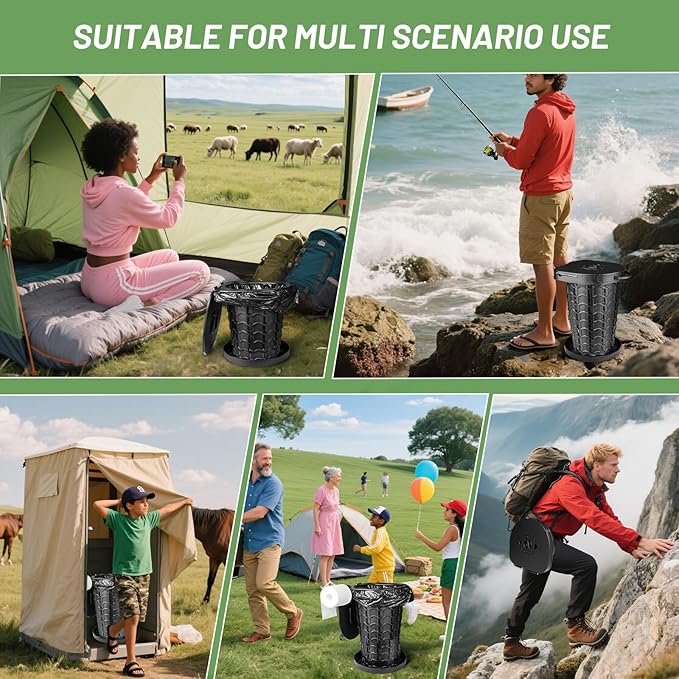 XXL Retractable Portable Toilet Travel Toilet (440lbs Capacity) Adjustable Height Camping Toilet for Adults & Kids (3.19-18.7 Inches) Collapsible Portable Potty for Camp/Car/Boat/Tent