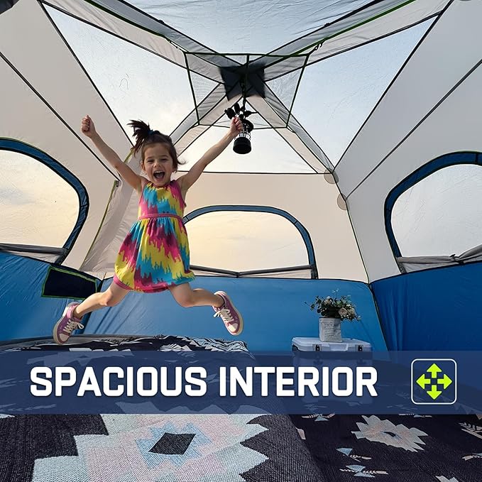 4/6/8 Person Instant Tent, Waterproof Pop Up Tents for Camping with Rainfly, 60 Seconds Easy Setup, Automatic Cabin Tent for Family Camping with Expandable Carry Bag & Upgraded Ventilation