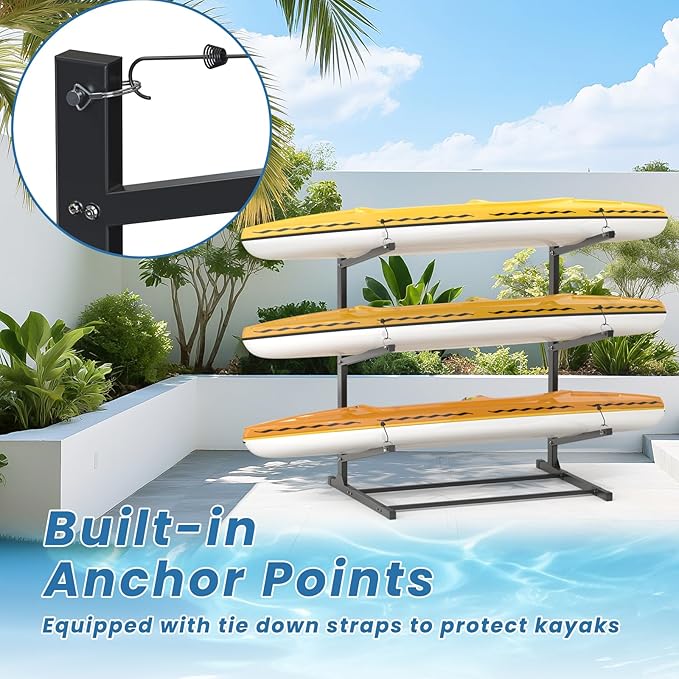 Kayak Storage Rack, Heavy-Duty Freestanding Kayak Racks for outdoor and Indoor storage, Kayak Stand for Garage, Rust-Proof Powder Coated Steel Kayak Holder for Canoes, Surfboards, Paddleboards,