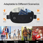 Slim RFID Blocking Money Belt for Travel - Anti-Theft Hidden Passport Holder Waist Wallet with Secure Pouch for Cash, Credit Cards & Phone Safe (Black)