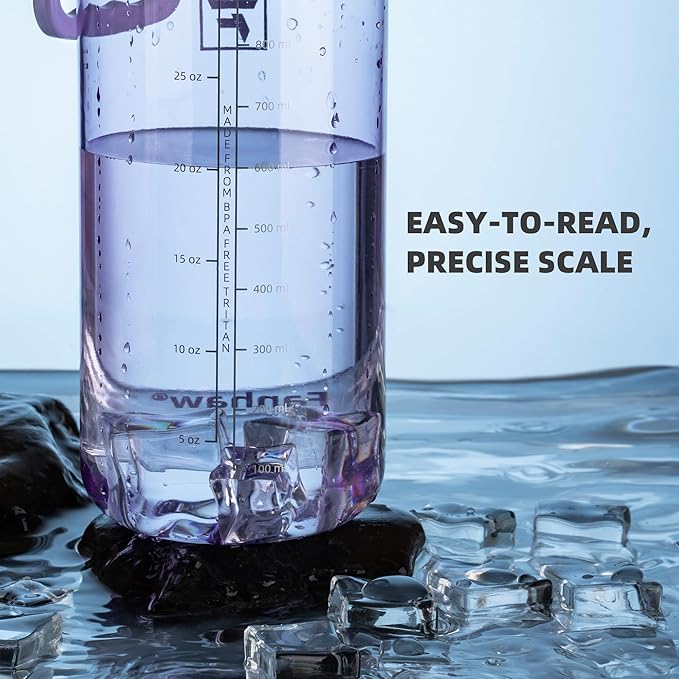 Fanhaw 32 oz Clear Water Bottle with Fast-Flow Spout Lid, BPA-Free Tritan, Wide Mouth, Leakproof, Reusable Bottle for Gym, School, Office, Travel (Amethyst)