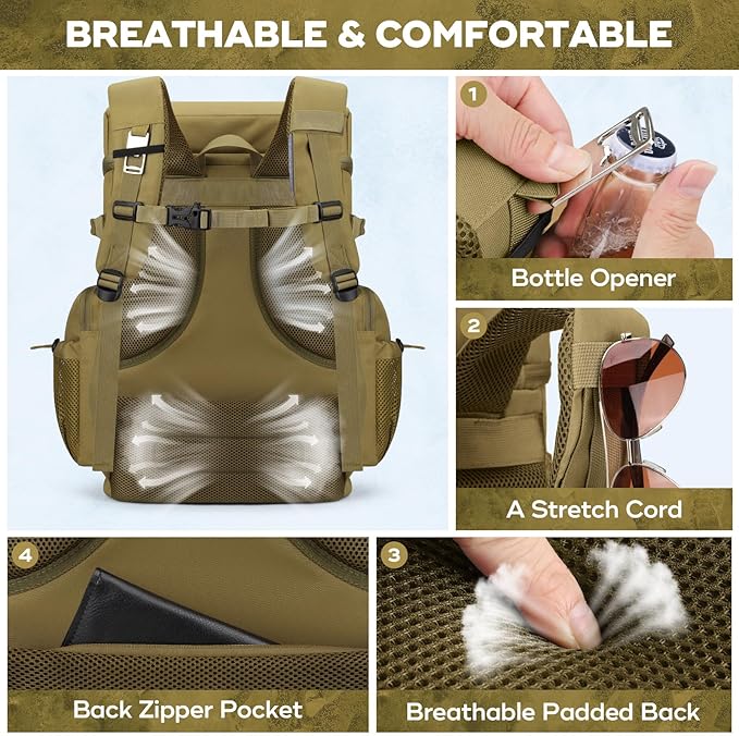 Maelstrom Backpack Cooler,Soft Lightweight Leakproof Tactical Cooler Backpack,35 Can Insulated Cooler Bag,Keeps 35 Cans Hot/Cold for Up to 16 Hours,Waterproof Lunch Bag for Men Women-Khaki
