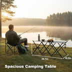 Folding Camping Table & Shelf, 2-in-1 Portable Aluminum Picnic Table and 3-Tier Storage Rack, Lightweight Low Table with Carrying Bag for Outdoor, Beach, Picnic, BBQ and Party