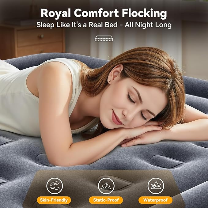 Air Mattress Queen with Built in Pump,Blow Up Mattress in 3 Mins,18'' Raised Self Inflatable Mattress,Portable Airbed for Home,Floor&Travel,Queen Size Air Matress for Adults,660LB Max,Silver