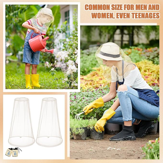 Hestya 2 Pack Mosquito Head Mesh Net Midge Insects Bugs Head Face Net Protecting for Outdoor Hiking Camping Climbing Walking(Beige)