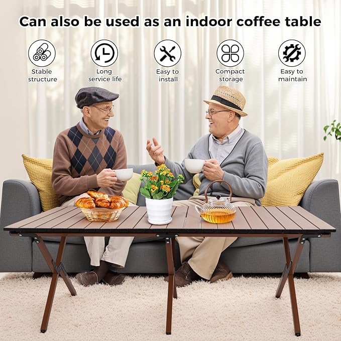 Camping Table High Load Bearing Metal Folding Portable Picnic Table for Outdoor BBQ Beach