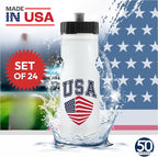 50 Strong Bulk Water Bottles | 24 Pack Sports Bottle | 22 oz. BPA-Free Easy Open with Pull Top Cap | Made in USA | Reusable Plastic Water Bottles for Adults & Kids | Top Rack Dishwasher Safe
