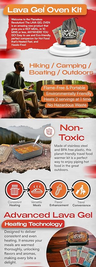 Flameless Portable Oven Kit – No-Fire Food Warmer for Camping, Hiking, Survival & Emergency | Includes 3 Single-Use Heat Pads + Drawstring Travel Bag