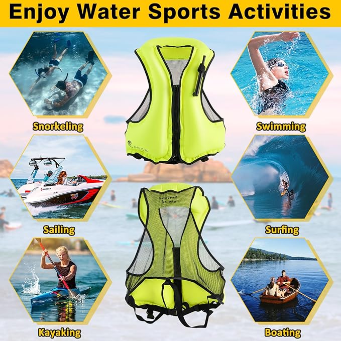 SOLY Inflatable Snorkel Vest for Adults，Snorkeling Vest，Snorkeling Vest for Kayaking Canoeing Water Sports Safety.