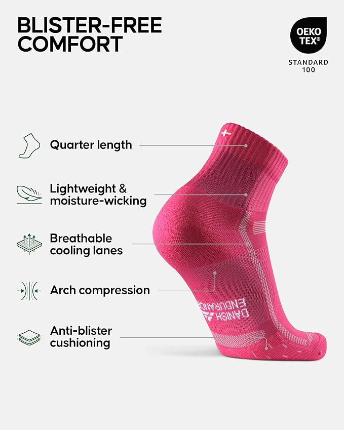 DANISH ENDURANCE Ultra-Comfort Quarter Running Socks - 3 or 5 Pack