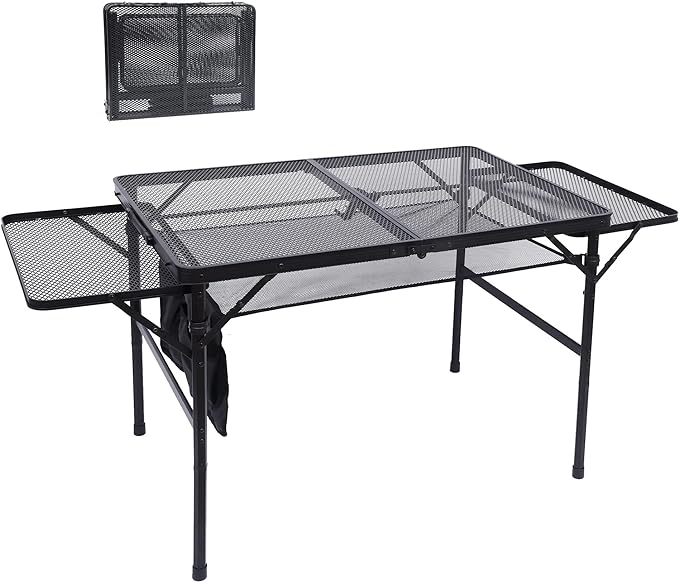 Nice C Folding Grill Table, Camping Table, Tailgate Tables, Grill Tables, Outdoor, Metal Folding Adjustable Height&Width, Mesh Net, Carry Handle