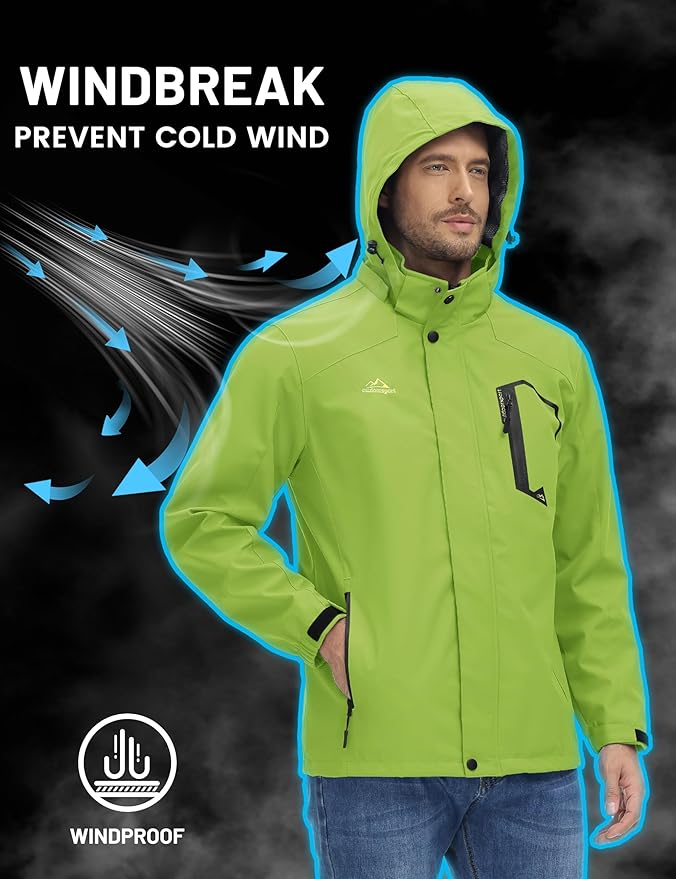 TACVASEN Men's Rain Jacket Lightweight Windbreaker with Hooded Water Resistant Outdoor Raincoat for Hiking Travel Camping