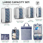 10 Set Compression Packing Cubes for Travel Essentials,Compressible Expandable Packing Cubes for Suitcase,OlarHike Luggage Organizer Bags,Handy Helper for Organizing Clothes(Dark Blue Floral)