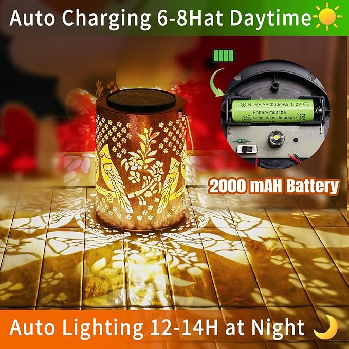 Cardinal Solar Lantern Outdoor Waterproof, Large 13.4" Metal Decorative Hanging Lantern, Oversized Solar Panel & 2000mAh Battery, Warm Glow for Garden Decor & Patio Ambience – Memorial & Sympathy Gift