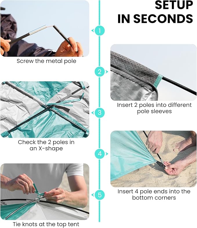 OutdoorMaster Beach Tent Sun Shelter with 2 Ventilated Doors, UPF50+ Easy Setup Beach Tent Canopy for 3 Person, Lightweight & Portable Family Beach Umbrellas for Sand with Carrying Bag-Cancun Seashore