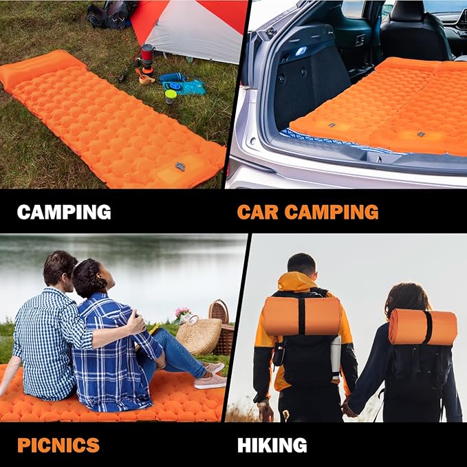 POWERLIX New Upgraded Sleeping Pad for Camping with Built in Pillow and Foot Pump, Carry Bag - Compact Lightweight Camping Mat, Outdoor Backpacking Hiking Travelling Camping Air Mattress Airpad