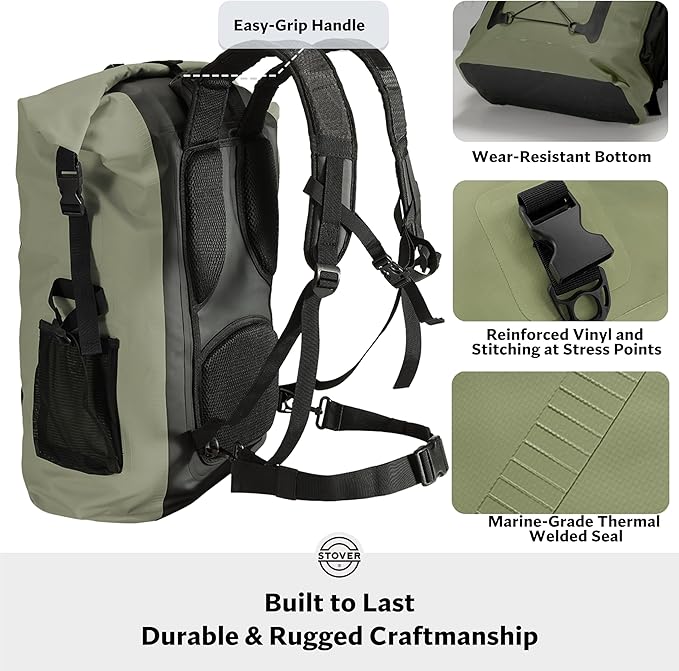 STOVER 5/10/25/30/40/55L Waterproof Backpack- Floating Dry Bag for Kayaking, Travel, Beach, Hiking, & Camping, Men/Women
