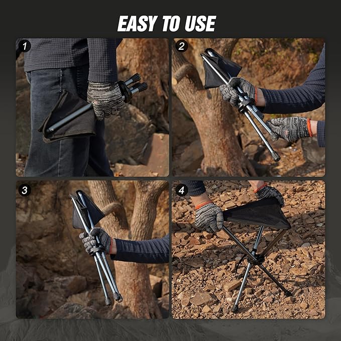 REDCAMP 2 Pack Ultralight Camping stools with Retractable Legs, Portable 3 Legged Tripod Camping Stools for Adults Fishing Backpacking Hunting, Black