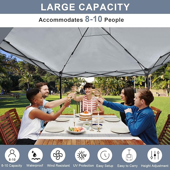 KAMPKEEPER 10x10 Pop Up Canopy Tent with Sidewall - Easy Setup Sun Shelter, Outdoor Shade with Vented Roof for Backyard | UV & Rain Portable Instant Camping Beach Canopy Tents (Dark Grey)