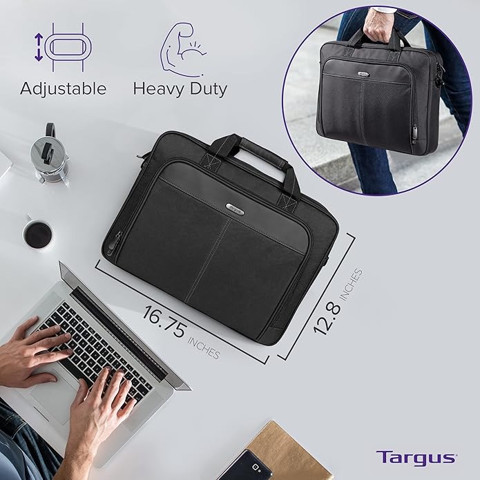 Targus Classic Slim Laptop Bag - Ergonomic Briefcase and Messenger Bag - Spacious Foam Padded for Laptops and Under