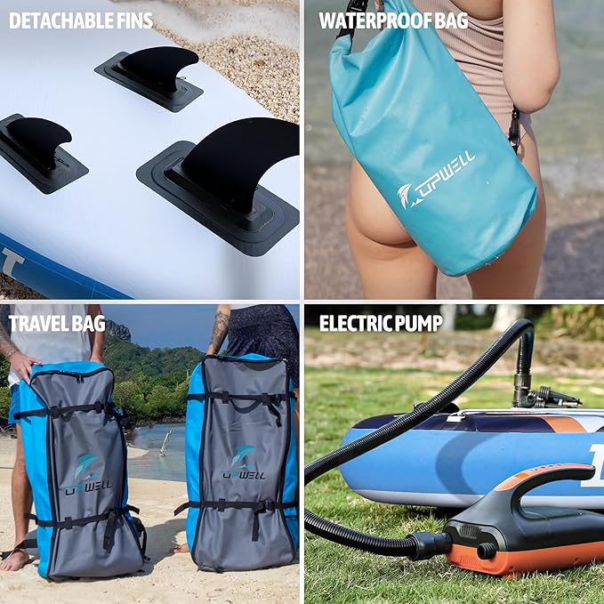 UPWELL 10'6"/11'/11'6" Inflatable Paddle Board, Stand Up Paddlboard for Youth & Adults, Stable Design, Premium SUP Accessories, Backpack, Leash, Hand Pump, Fins