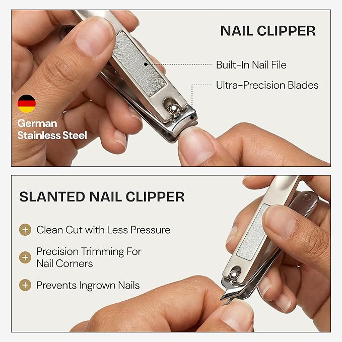 Beauty Power 9 in 1 Professional Manicure Pedicure Set - Stainless Steel Nail Clippers, Nano File, Cuticle Nipper, Scissors, Tweezers, Travel PU Leather Case for Men & Women - Gift Idea - Pink
