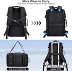 PIJUSHI Carry on Travel Backpack for Women Men Convertible Duffel Bag Backpack Large Luggage Rucksack Fit 16 Inch Laptop(PE039 Black)