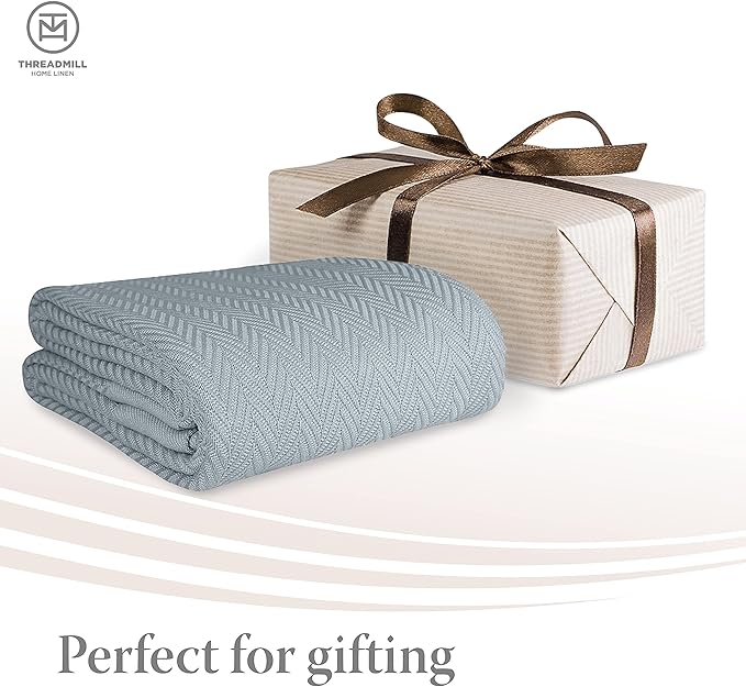 Threadmill Vanilla Cream 100% Combed Cotton King Size Blanket, All-Season Soft Breathable Light Weight Herringbone Throw