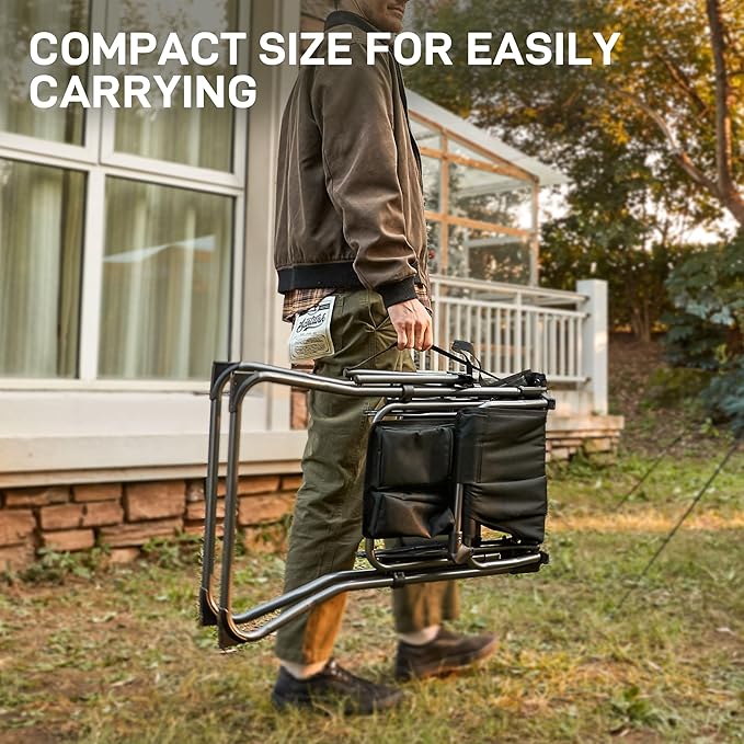 EVER ADVANCED Portable 30.7" Seat Height Tall Folding Camping Chair Directors Chair High Foldable Bar Stool with Side Table for Makeup Artist, Sports Event, Craft Show, Supports 350LBS Black Grey