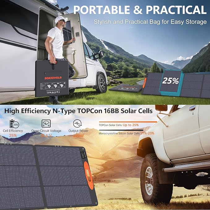 N-Type 16BB 220W Portable Solar Panel for EF/Jackery/Bluetti/Anker Power Station, IP68 Waterproof Foldable Solar Panel ETFE 25% High Efficiency for Outdoor Camping RV Trip