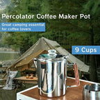 Camping-Fire Coffee Percolator Stovetop Pot- Stainless Steel Stove top Coffee Pot, Unleash Flavor in the Great Outdoors (9 Cups)