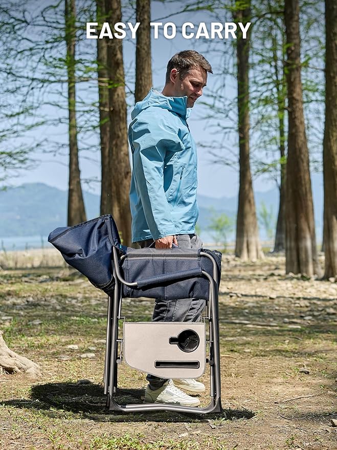 TIMBER RIDGE Double Camping Chair Portable Loveseat, Heavy Duty Folding Camp Couch 2 Person Director Chairs with Cup Holder for Outdoor Lawn Tailgates Picnic Sports Soccer Games Supports 600 lbs Blue