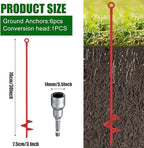 Lasnten 30 Inch Heavy Duty Ground Anchor Spiral Blade Earth Anchor Kit Metal Anchor Hook Beach Sand Stakes Camping for Securing Animals, Shelters, Tents, Canopies(Red,6 Pcs)