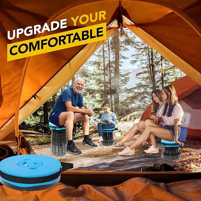 ALEVMOOM Upgraded 19.7" Portable Collapsible Folding Stool Retractable Telescoping Foldable Stool for Adults Heavy Duty Camping Sturdy with Max Load Capacity 1000lbs for Outdoor Fishing Hiking BBQ