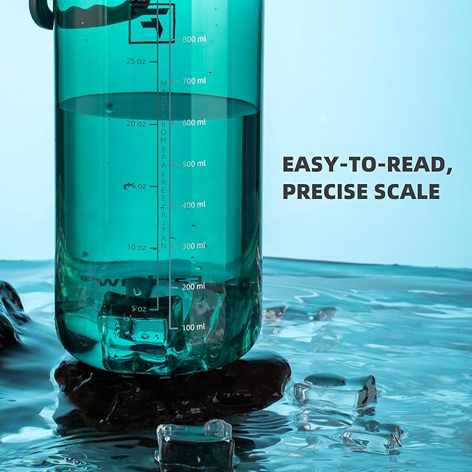 Fanhaw 32 oz Clear Water Bottle with Fast-Flow Spout Lid, BPA-Free Tritan, Wide Mouth, Leakproof, Reusable Bottle for Gym, School, Office, Travel (Dark Green)