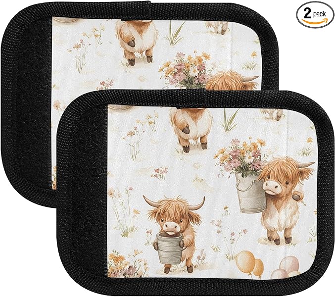 Bison Cows Flower Luggage Handle Wrap for Suitcase Luggage Tags Handle Covers Identifiers Soft Decorations Travel Accessories 2 Pack