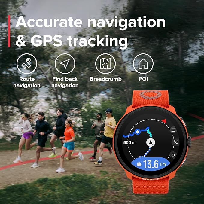 SUUNTO Run Sports Watch, 1.32" AMOLED Touchscreen w/Crown Button, 12D Battery Life, Dualband Accurate GPS, Wrist Heart-Rate & Sleep Health Tracking, 35g Lightweight & 4GB Offline Music, Coral Orange
