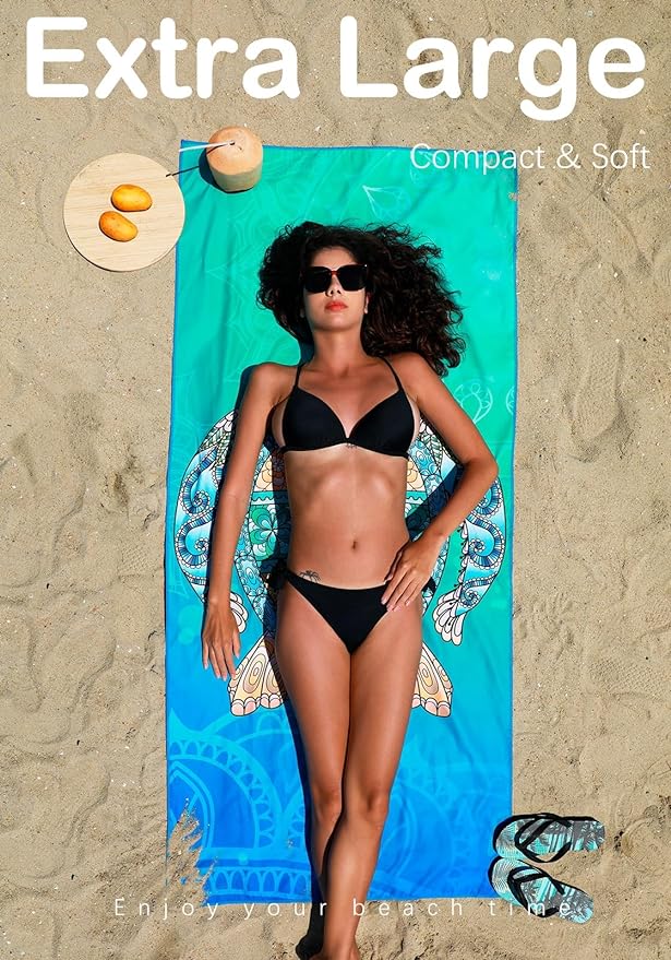 6 Pack Microfiber Lightweight Beach Towel Sand Free Quick Dry Absorbent Thin Compact Towels for Swimming Pool Camping Beach Accessories Large Easy Pack Travel Things for Vacation Essentials Gift